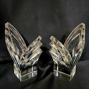 Mikasa Lead Crystal Taper Candle Holders - Art Deco Wave